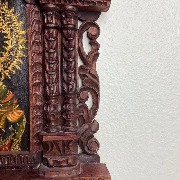 Vintage Religious Old Icona Virgin Mary & Baby Jesus Framed Picture - Picture 9 of 16